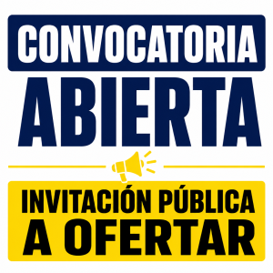Cartel con el texto: Convocatoria abierta. Invitación pública a ofertar, acompañado por el icono de un megáfono.