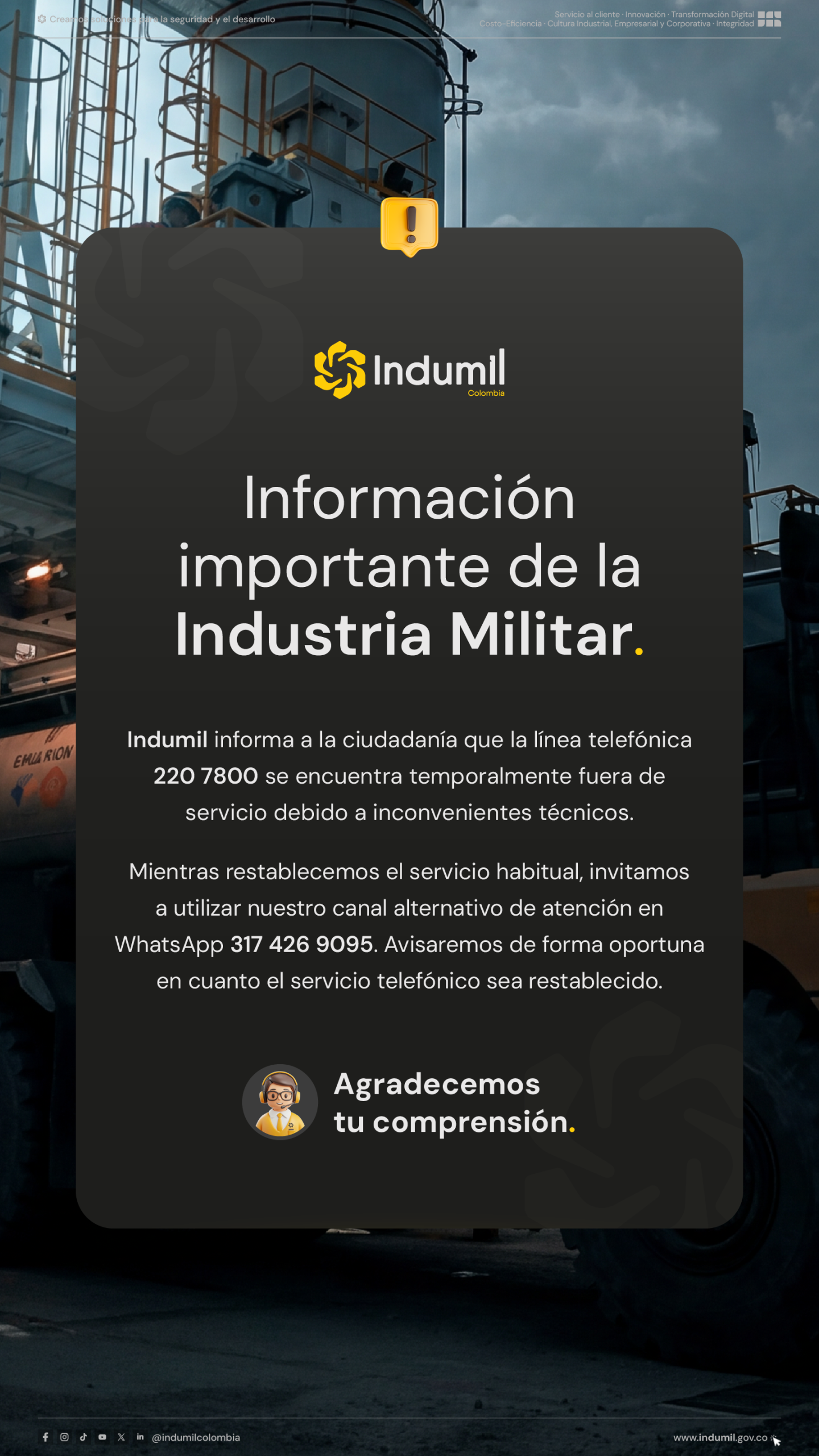 Línea telefónica fuera de servicio — INDUMIL